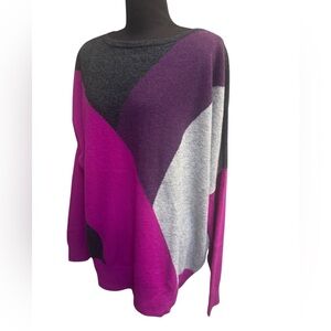 CASHMERE COLLECTION NORDSTROM Colorblock Sweater SZ LG Vibrant Buttery Soft EUC